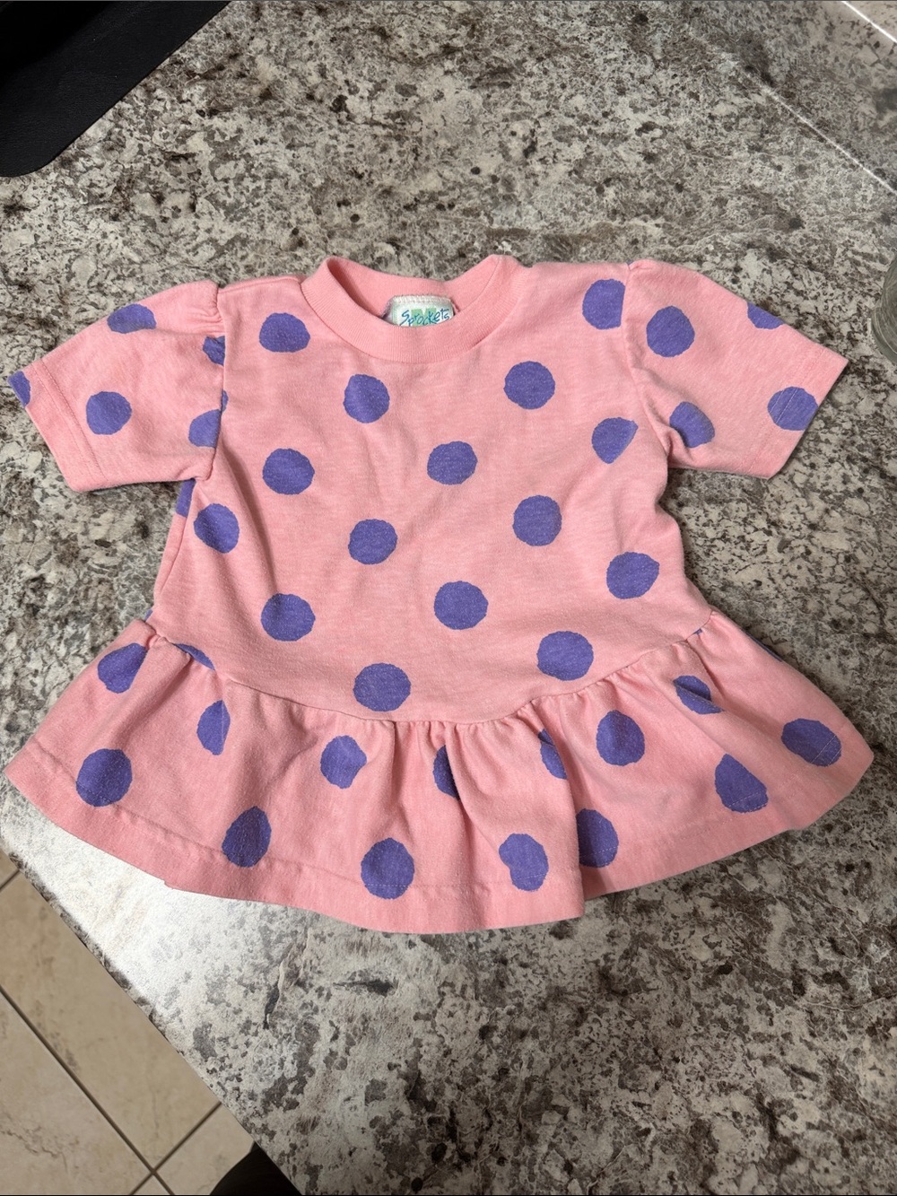 Vintage Pink Peplum Polka Dot Kids Top - Purple Dots